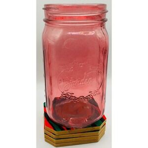 Jardin 24oz Red Glass Mason Jar Embossed EST 1946